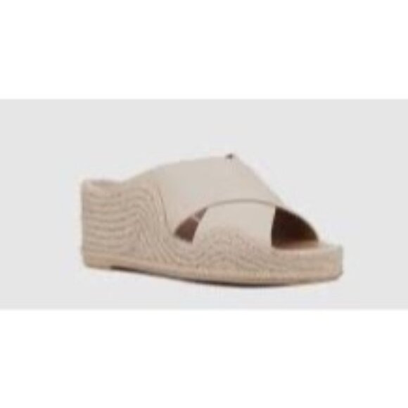 Aquatalia Shoes - AQUATALIA MARINA beige leather wedge slide sandals size 7 NEW